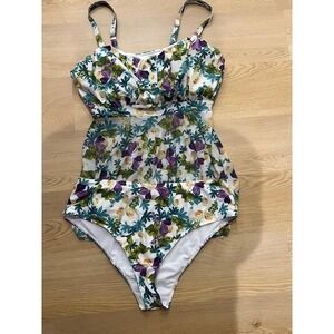 Floral Tankini Set White Purple Green Plus Size 4XL High Waist Swimsuit 2 Piece